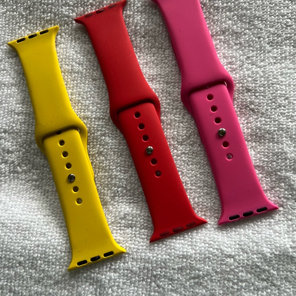 Apple Watch Bands in Yellow, Red, and Pink